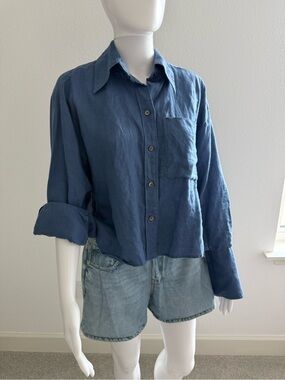 Banana Republic Indigo Blue Linen Button-Down Shirt